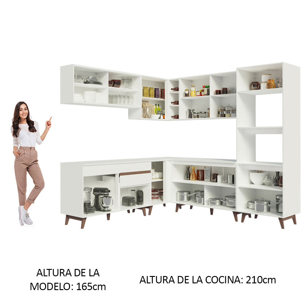 Combo completo de Cocina Esquinera 452 cm 13 Puertas 1 Cajón Blanco Reims Madesa