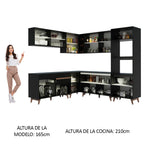 Combo completo de Cocina Esquinera 452 cm 13 Puertas 1 Cajón Negro Reims Madesa