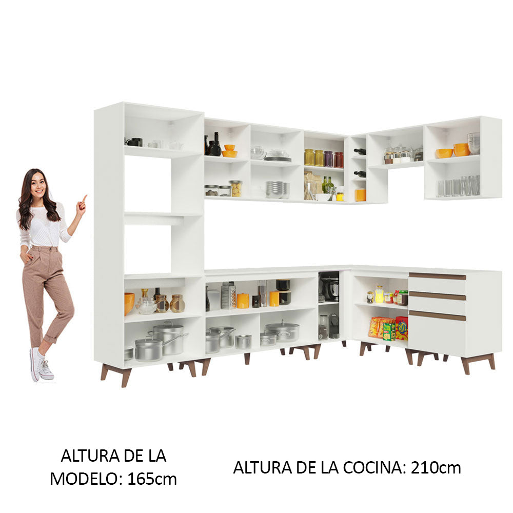 Combo completo de Cocina Esquinera 462 cm 13 Puertas 3 Cajones Blanco Reims Madesa