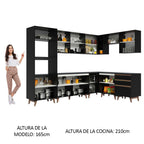 Combo completo de Cocina Esquinera 462 cm 13 Puertas 3 Cajones Negro Reims Madesa