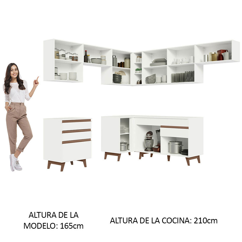 Combo completo de Cocina Esquinera 462 cm 9 Puertas 4 Cajones Blanco Reims Madesa