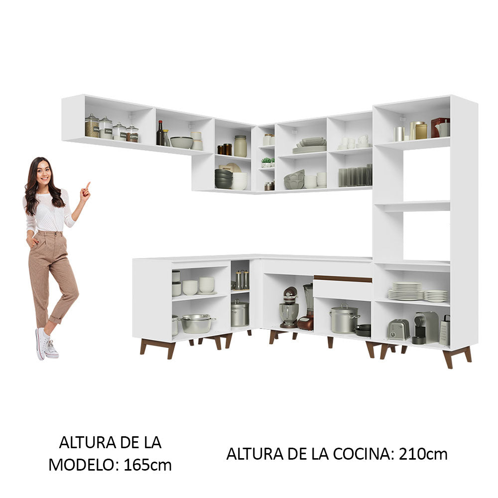 Combo completo de Cocina Esquinera 472 cm 13 Puertas 1 Cajón Blanco Reims Madesa