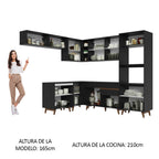 Combo completo de Cocina Esquinera 472 cm 13 Puertas 1 Cajón Negro Reims Madesa