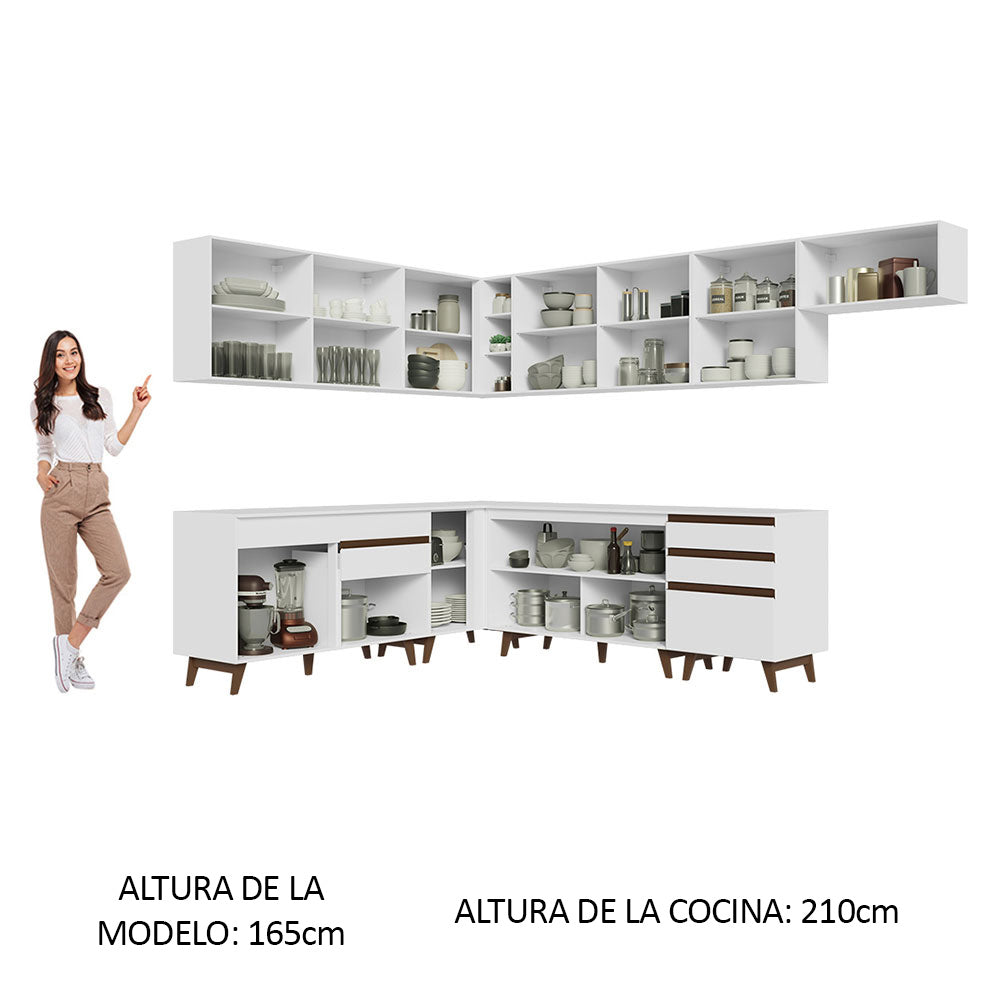 Combo completo de Cocina Esquinera 512 cm 12 Puertas 4 Cajones Blanco Reims Madesa