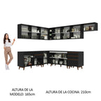 Combo completo de Cocina Esquinera 512 cm 12 Puertas 4 Cajones Negro Reims Madesa