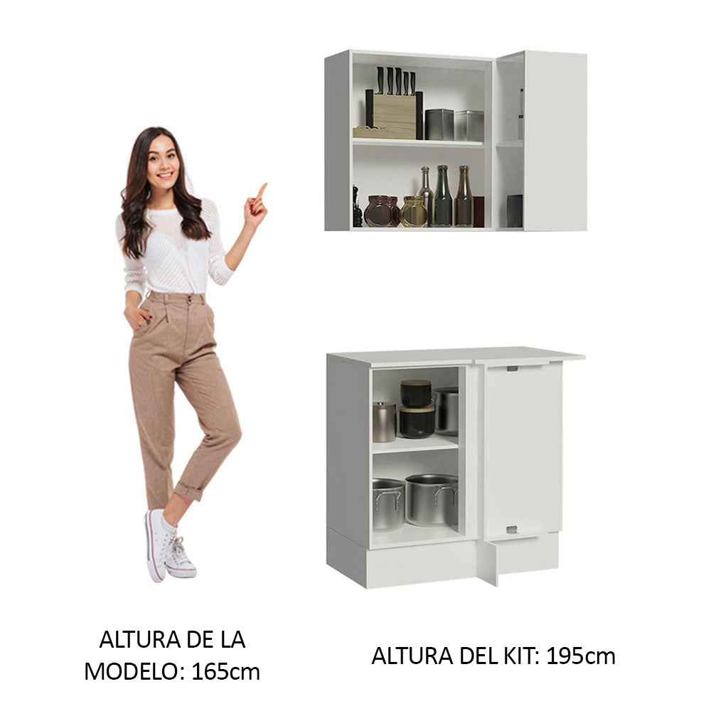Kit Cocina Esquinera 100% MDF 2 Puertas y Nicho Blanco Smart Madesa
