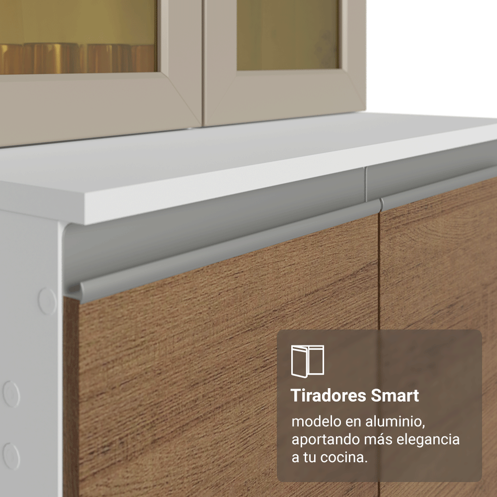 Combo completo de Cocina Esquinero 100% MDF 447 cm Blanco/Marrón/Crema Smart Madesa 02