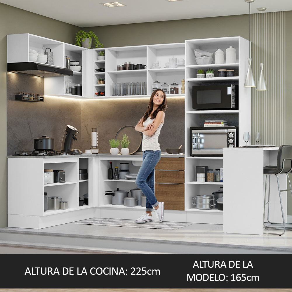 Combo Completo de Cocina Esquinera 489 cm Blanco/Marrón Stella Madesa
