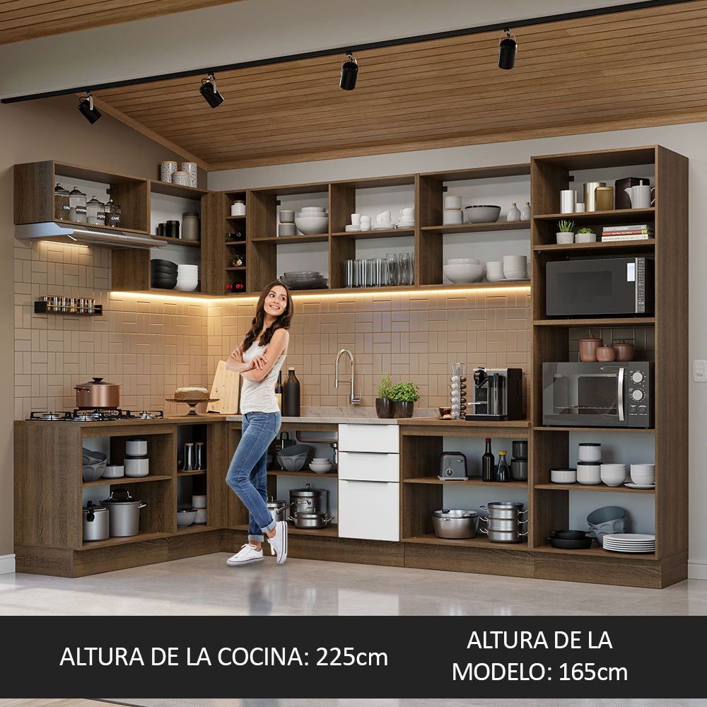 Combo Completo de Cocina Esquinera 499 cm Marrón/Blanco Stella Madesa 01