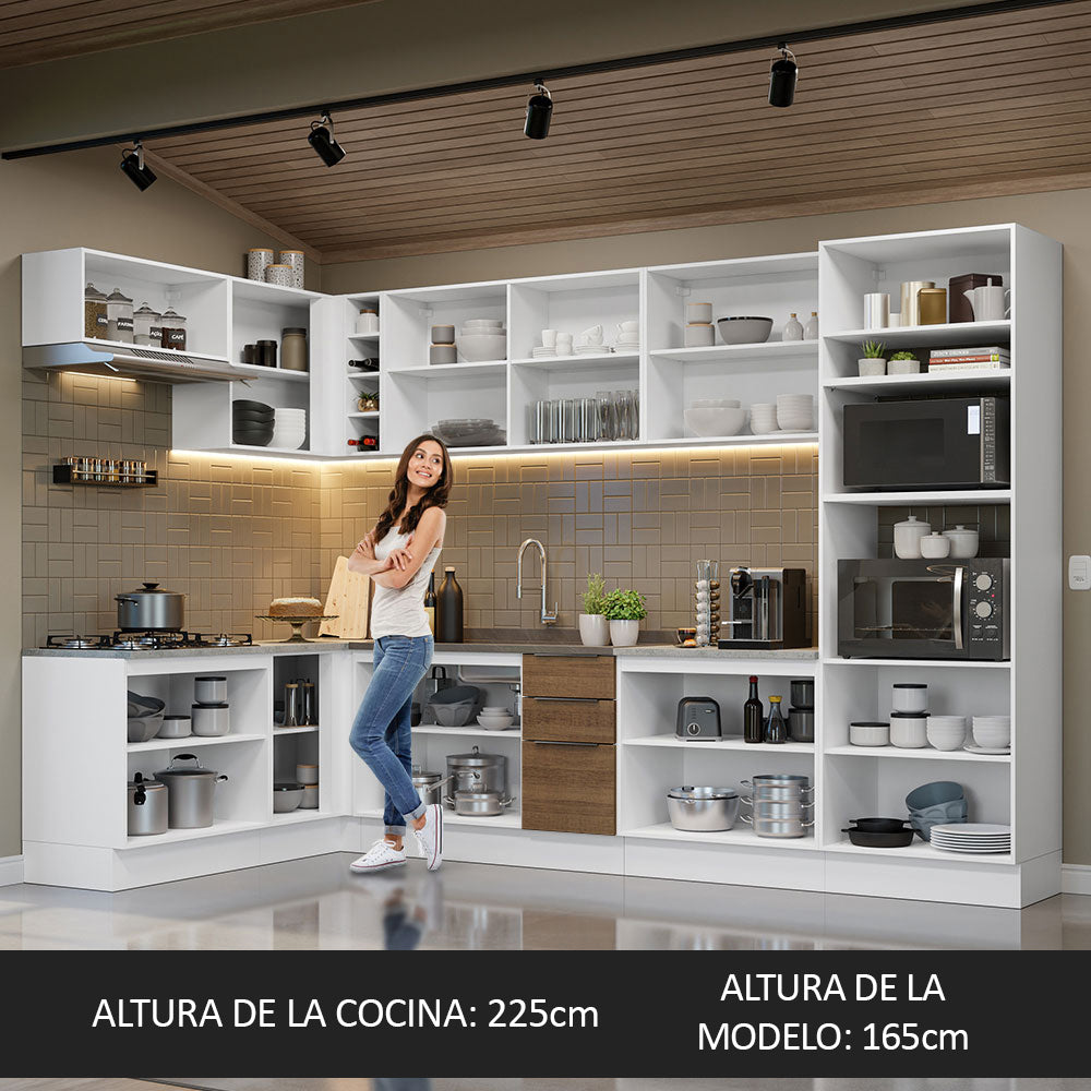 Combo Completo de Cocina Esquinera 499cm Blanco/Marrón Stella Madesa 01