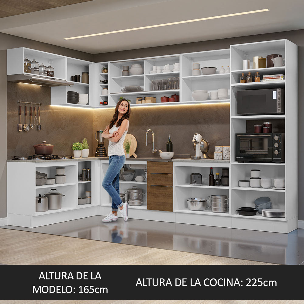 Combo Completo de Cocina Esquinera 499 cm Blanco/Marrón Stella Madesa 02