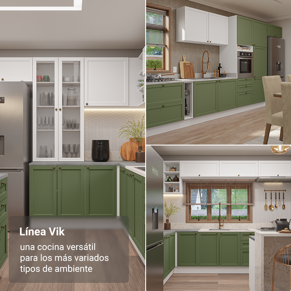 Cocina Esquinera 399 cm Vik Blanco/Verde 01