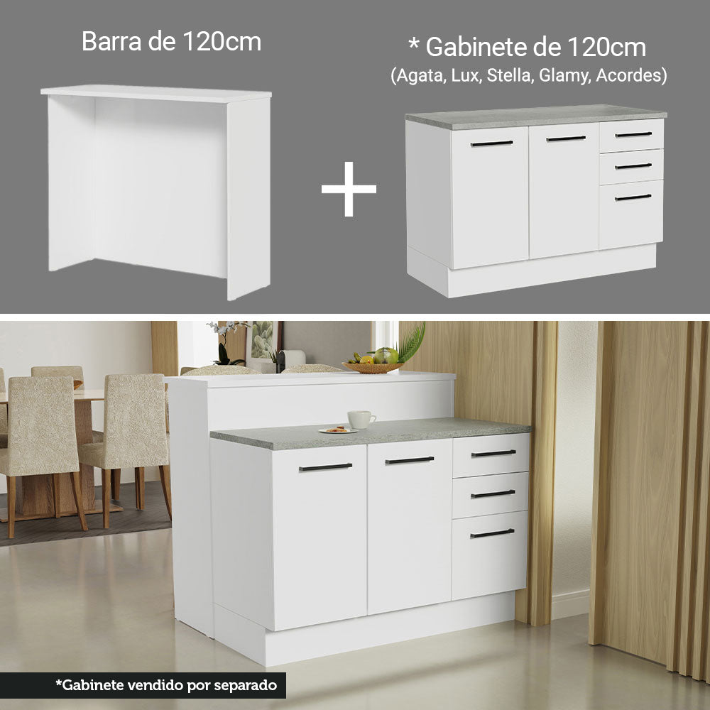Isla de Cocina con Barra desayunador y Bajo Mesada 120 cm Blanco Agata Madesa