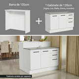 Isla de Cocina con Barra desayunador y Bajo Mesada 120 cm Blanco Agata Madesa