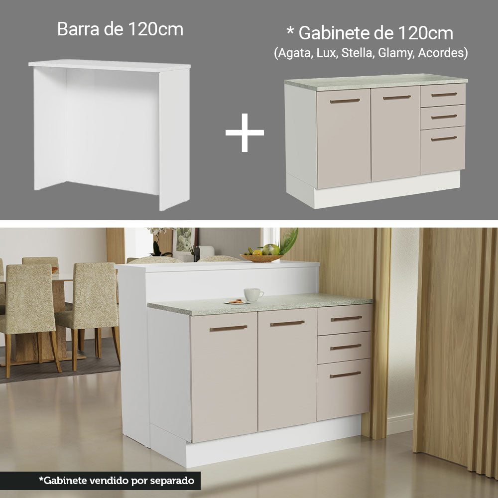 Isla de Cocina con Barra desayunador y Bajo Mesada 120 cm Blanco/Crema Agata Madesa