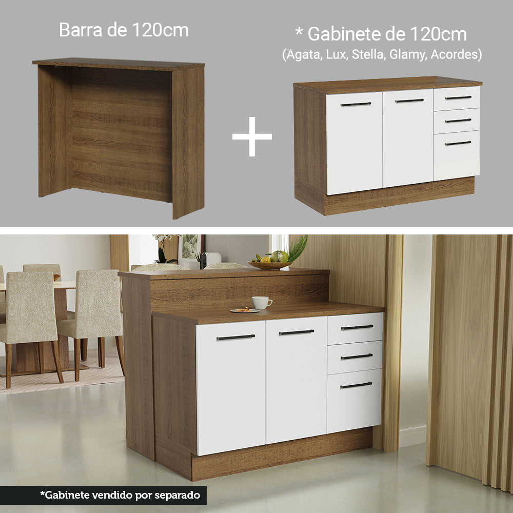 Isla de Cocina con Barra desayunador y Bajo Mesada 120 cm Marrón/Blanco Agata Madesa