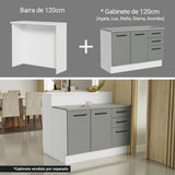 Isla de Cocina con Barra desayunador y Bajo Mesada 120 cm Blanco/Gris Agata Madesa