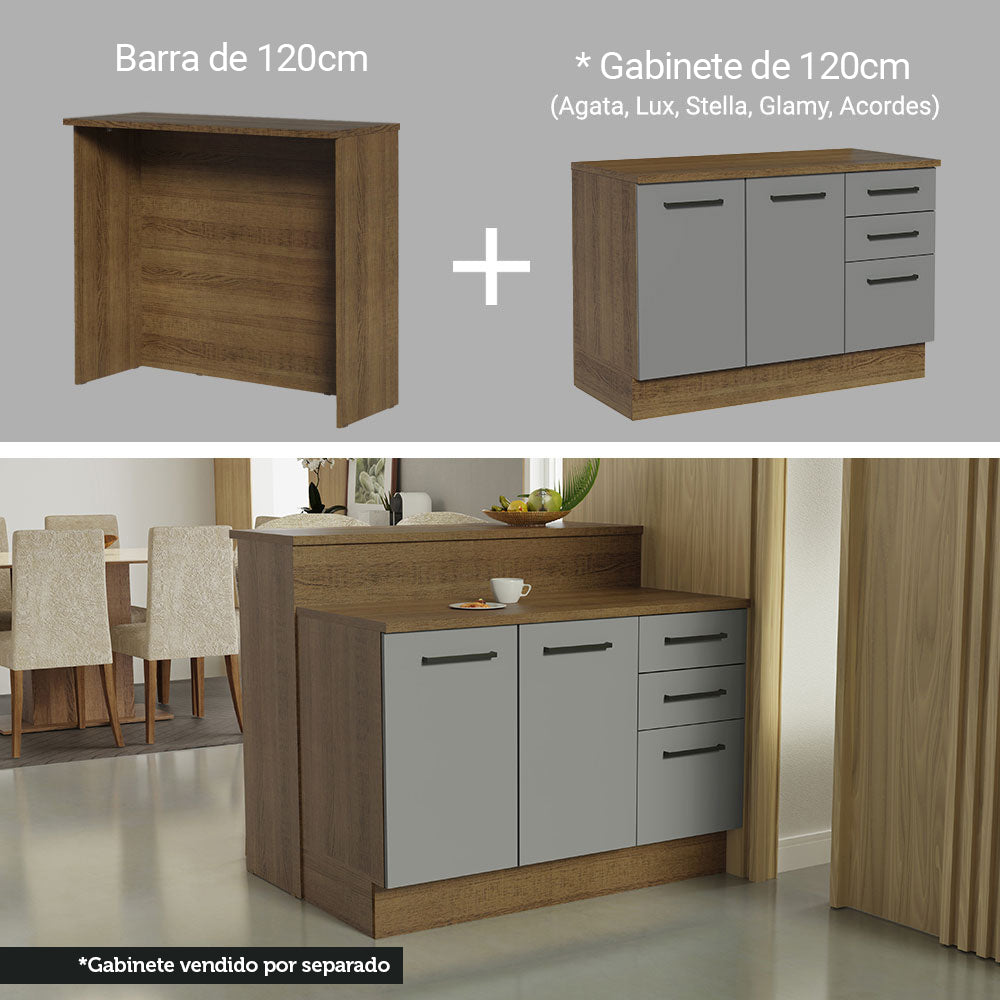 Isla de Cocina con Barra desayunador y Bajo Mesada 120 cm Marrón/Gris Agata Madesa