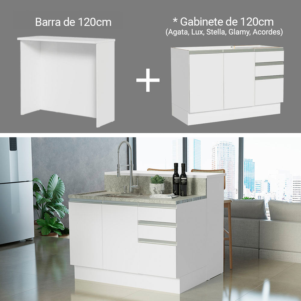 Isla de Cocina con Tapa y bajo mesada Madesa Glamy 120 Blanco