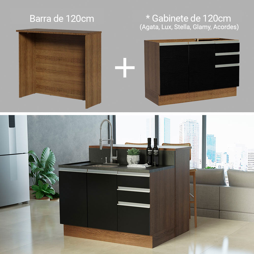 Isla de Cocina con Barra desayunador Madesa 120 Marrón/Negro