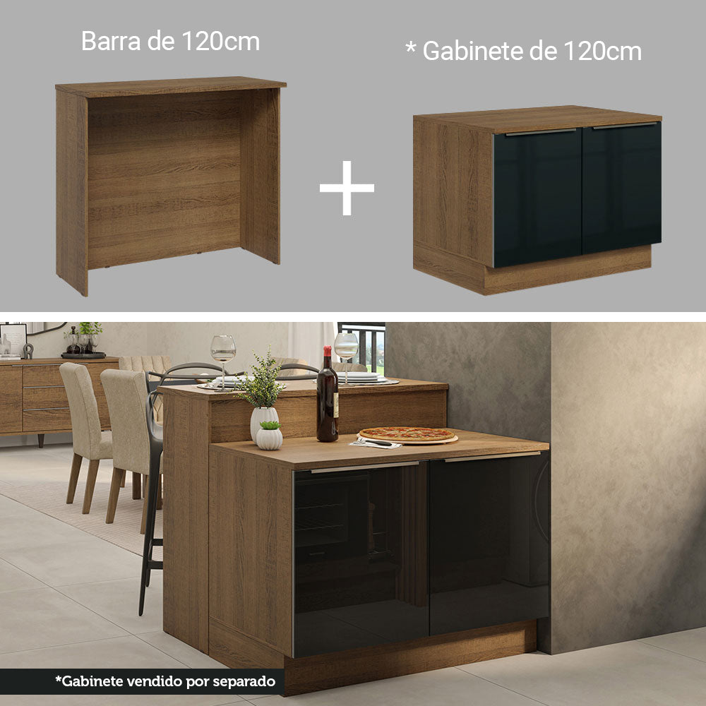 Isla de Cocina con Barra desayunador y Bajo mesada 120 cm Marrón/Negro Lux Madesa