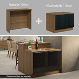 Isla de Cocina con Barra desayunador y Bajo mesada 120 cm Marrón/Negro Lux Madesa