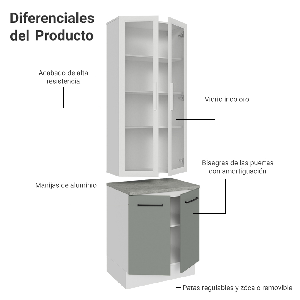 Cristalero con bajo mesada de Cocina 70cm Madesa Agata BG 01