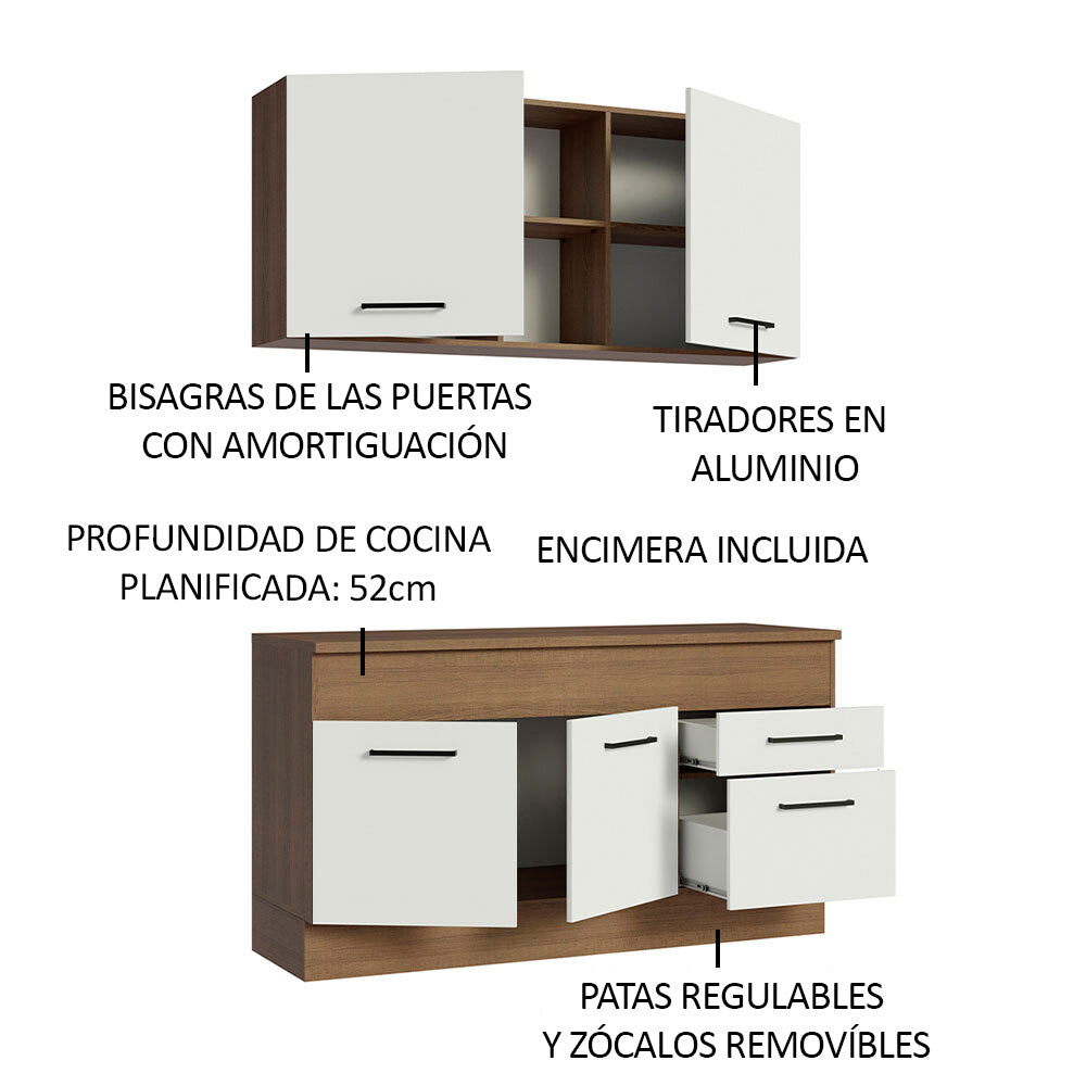 Cocina Compacta 150 cm 4 Puertas 2 Cajones Marrón/Blanco Agata Madesa