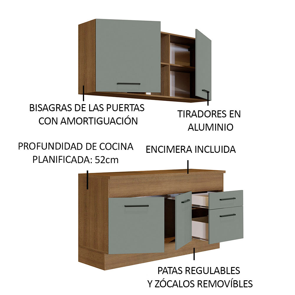 Cocina Compacta 150 cm 4 Puertas 2 Cajones Marrón/Gris Agata Madesa