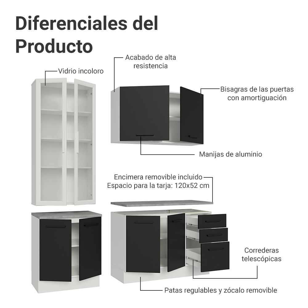 Combo completo de Cocina con Cristalero Madesa Agata BN 01