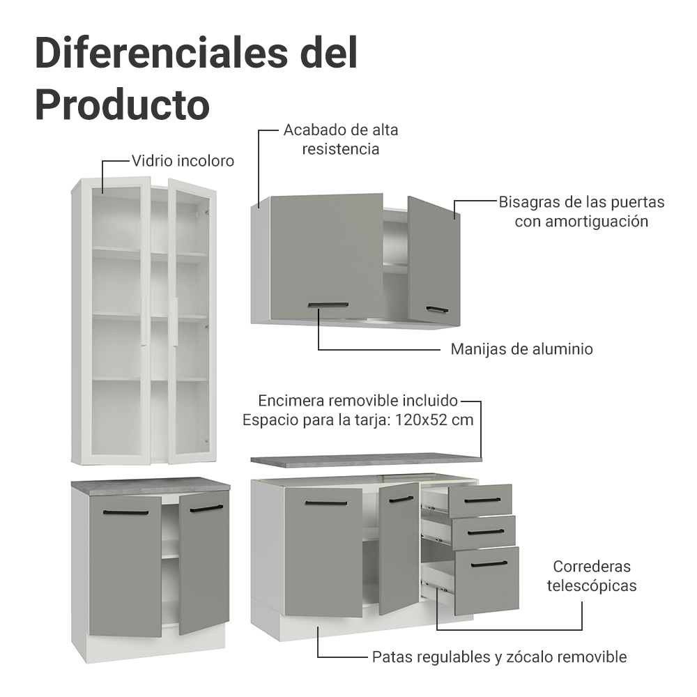 Combo completo de Cocina con Cristalero Madesa Agata BB 01
