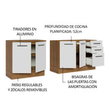 Kit Con 2 Bajo Mesada de Cocina Madesa Agata con 3 Cajones y 4 Puertas (Sin Tapa Ni Bacha) Marrón/Blanco