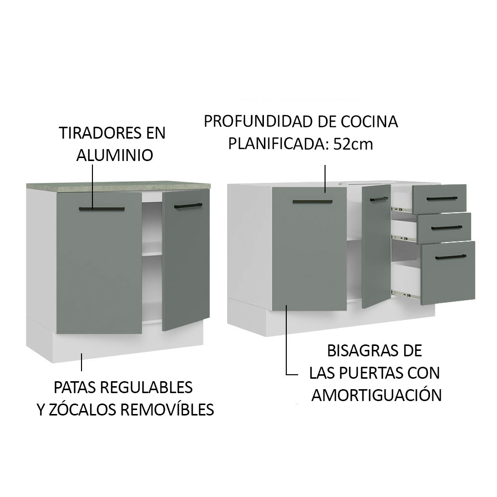Kit 2 Bajo Mesada de Cocina 200cm Glamy Madesa BG