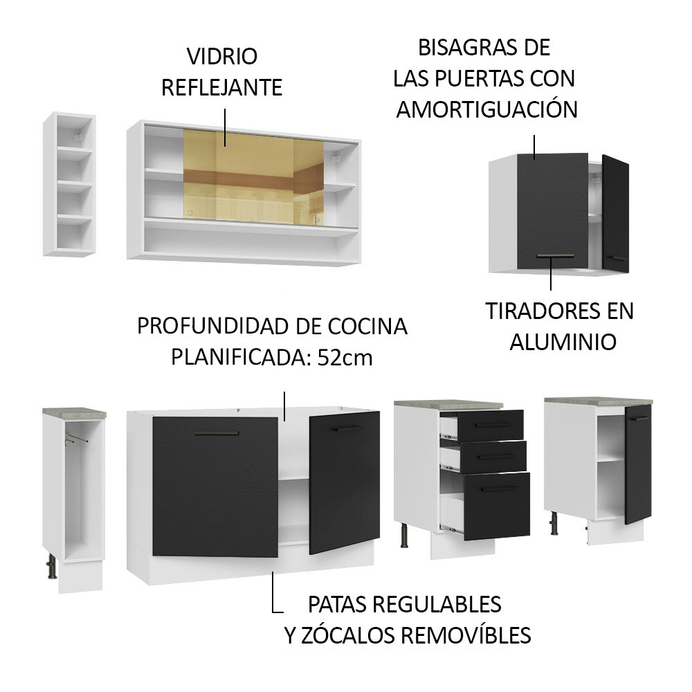 Combo completo de Cocina Madesa Agata 220cm BN 01