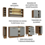 Kit Completo de Cocina 220 cm 7 Puertas 3 Cajones Sin Mesada Marrón/Gris Agata Madesa