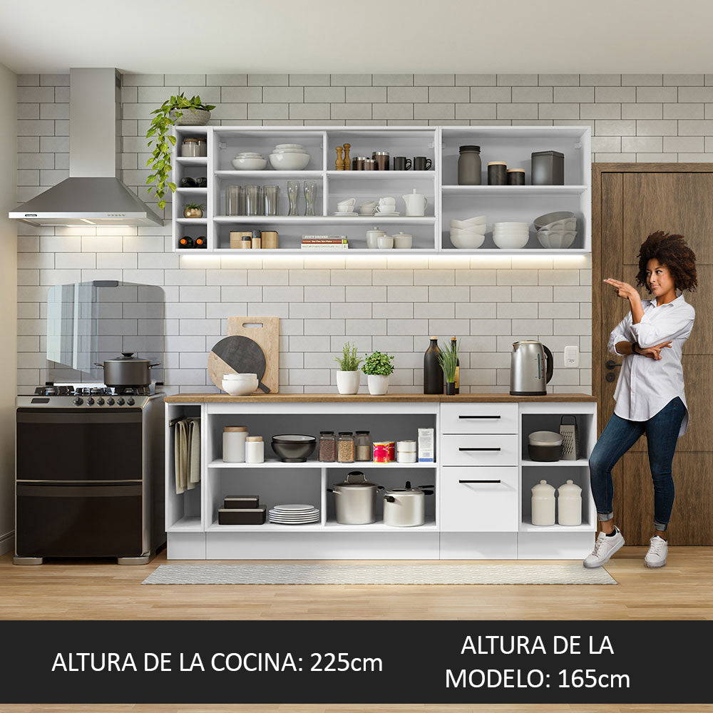 Combo completo de Cocina Madesa Agata 220 cm x 60 cm de fondo - Con Mesada Blanco 02