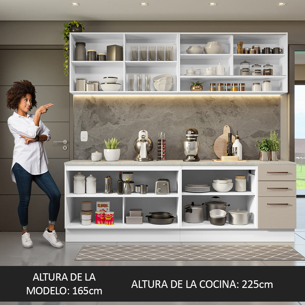 Combo completo de Cocina 240cm Blanco/Crema 60cm de Profundidad Agata Madesa 01