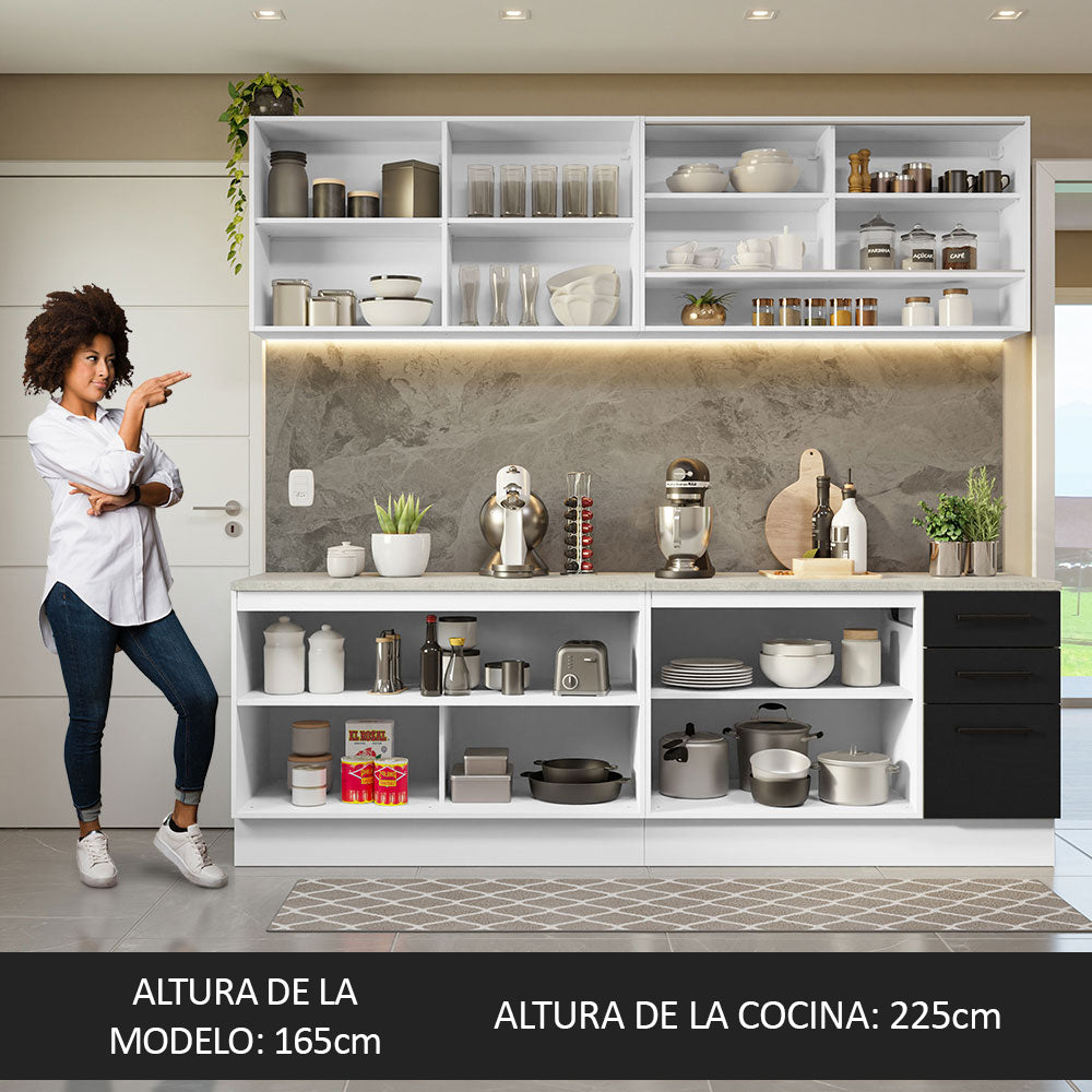 Combo Completo de Cocina 240 cm Blanco/Negro 60 cm de Profundidad Agata Madesa 01