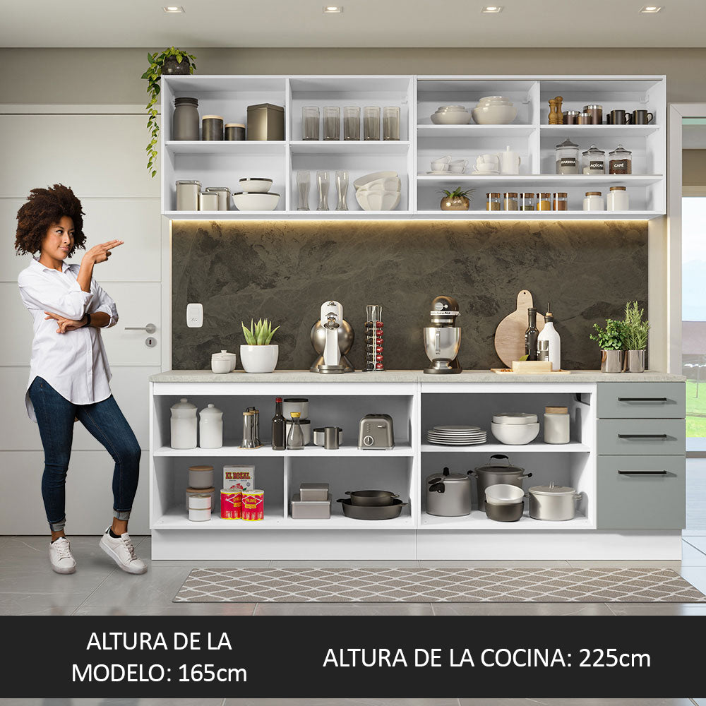 Combo completo de Cocina 240cm Blanco/Gris 60cm de Profundidad Agata Madesa 01