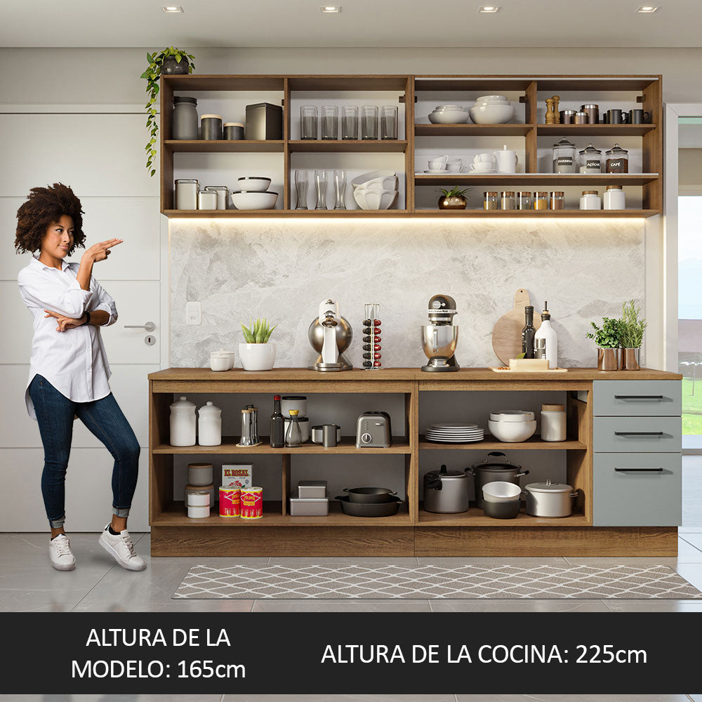 Combo completo de Cocina 240cm Marrón/Gris 60cm de Profundidad Agata Madesa 01