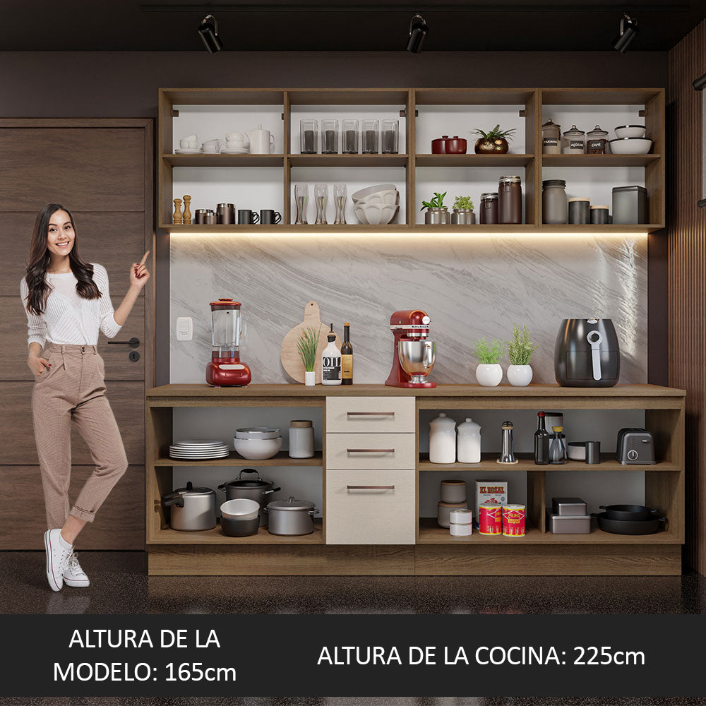 Combo completo de Cocina 240cm Marrón/Crema 60cm de Profundidad Agata Madesa 02