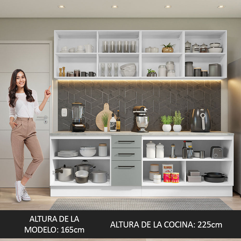 Combo completo de Cocina 240cm Blanco/Gris 60cm de Profundidad Agata Madesa 02