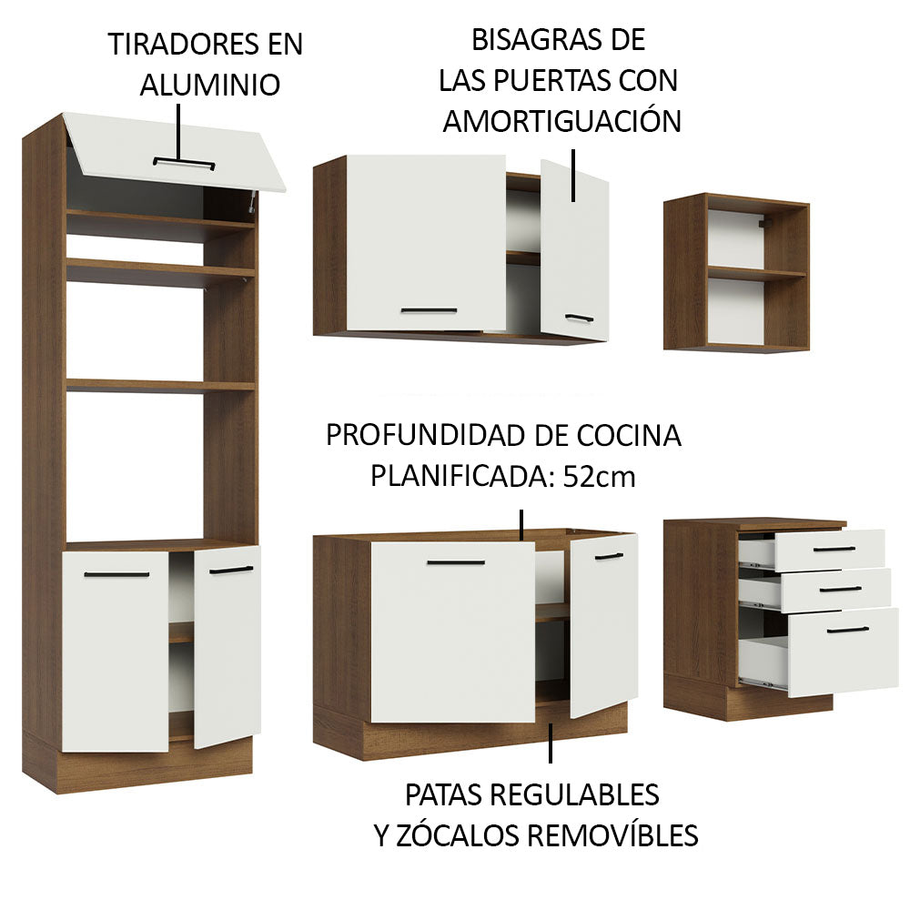 Combo completo de Cocina Agata 250 cm 7 Puertas 3 Cajones (Sin Mesada) Marrón/Blanco Madesa