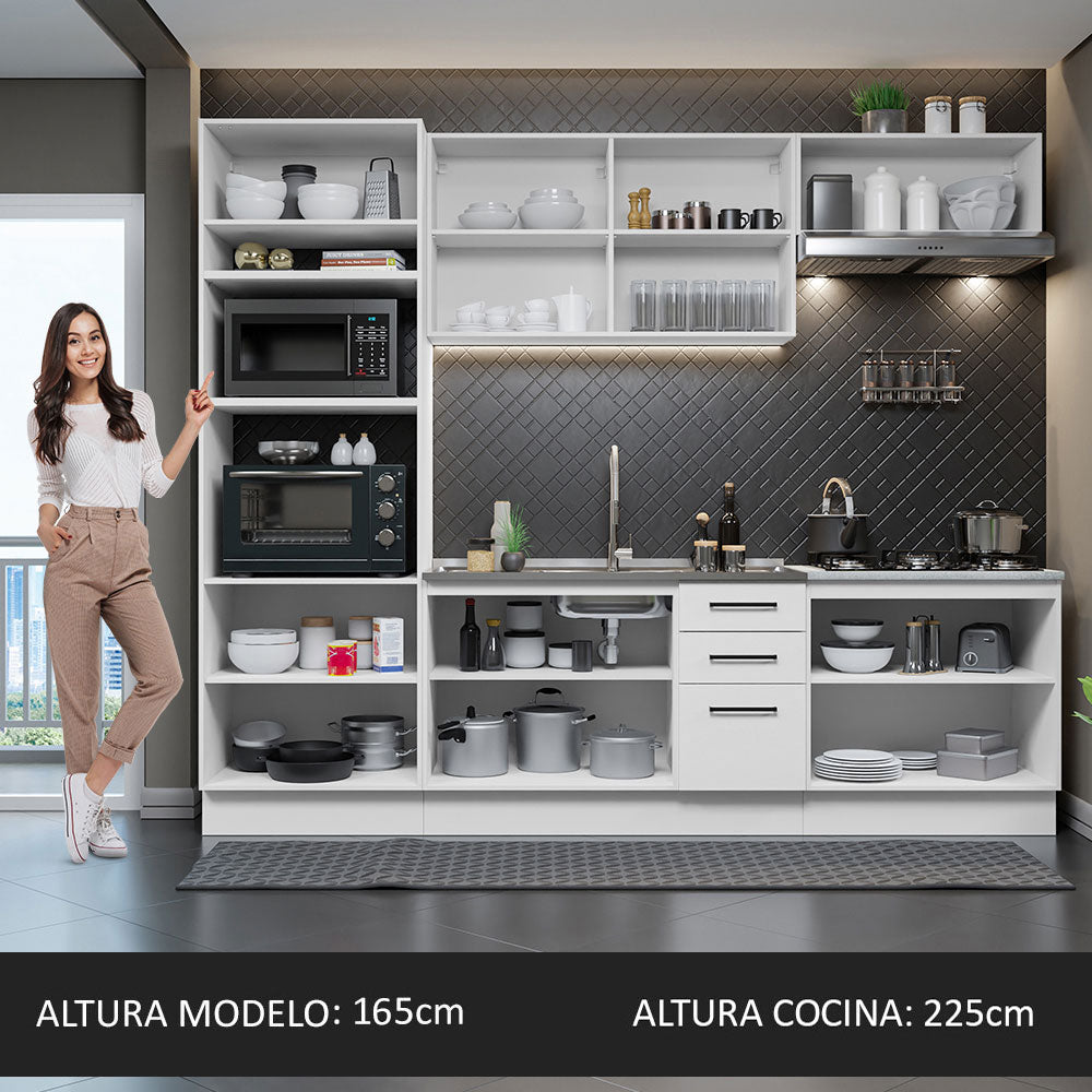 Combo completo de Cocina 270 cm 10 Puertas 3 Cajones Sin Mesada Blanco Agata Madesa