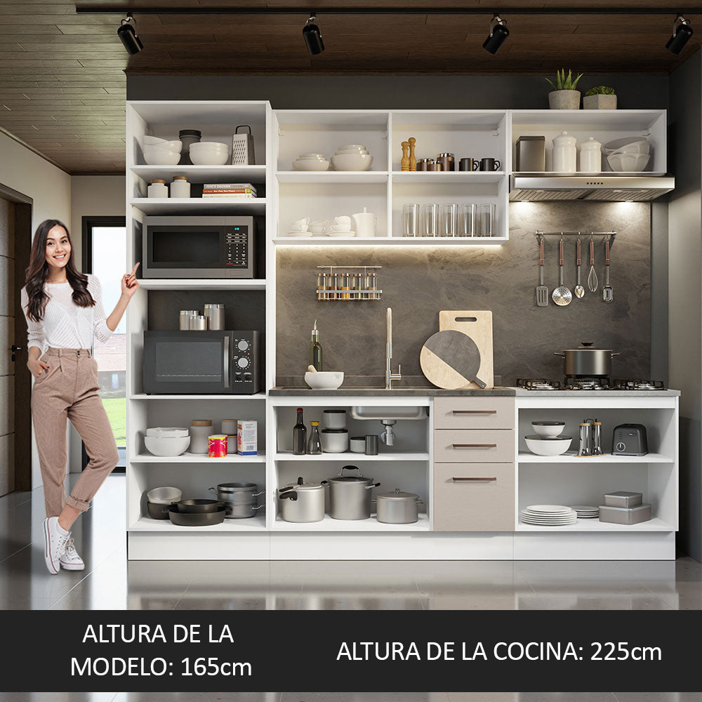 Combo completo de Cocina 270 cm 10 Puertas 3 Cajones Sin Mesada Blanco/Crema Agata Madesa