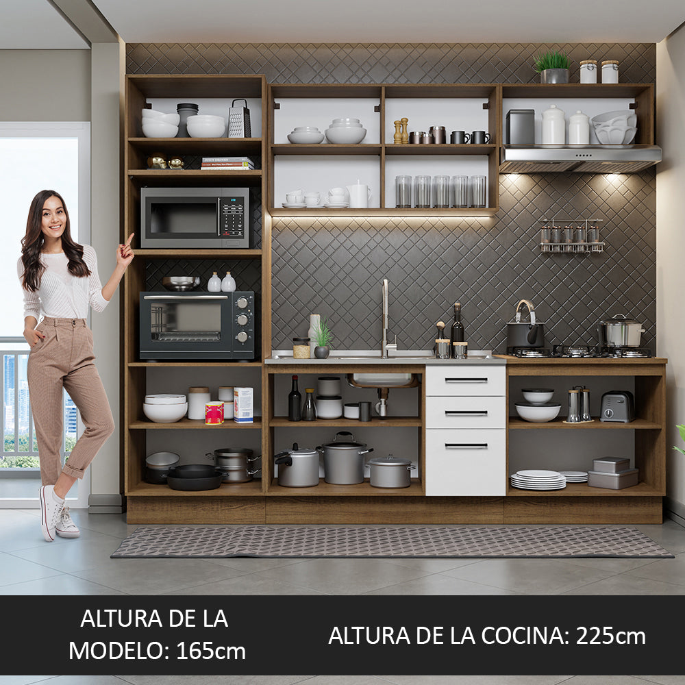 Combo completo de Cocina 270 cm 10 Puertas 3 Cajones Sin Mesada Marrón/Blanco Agata Madesa