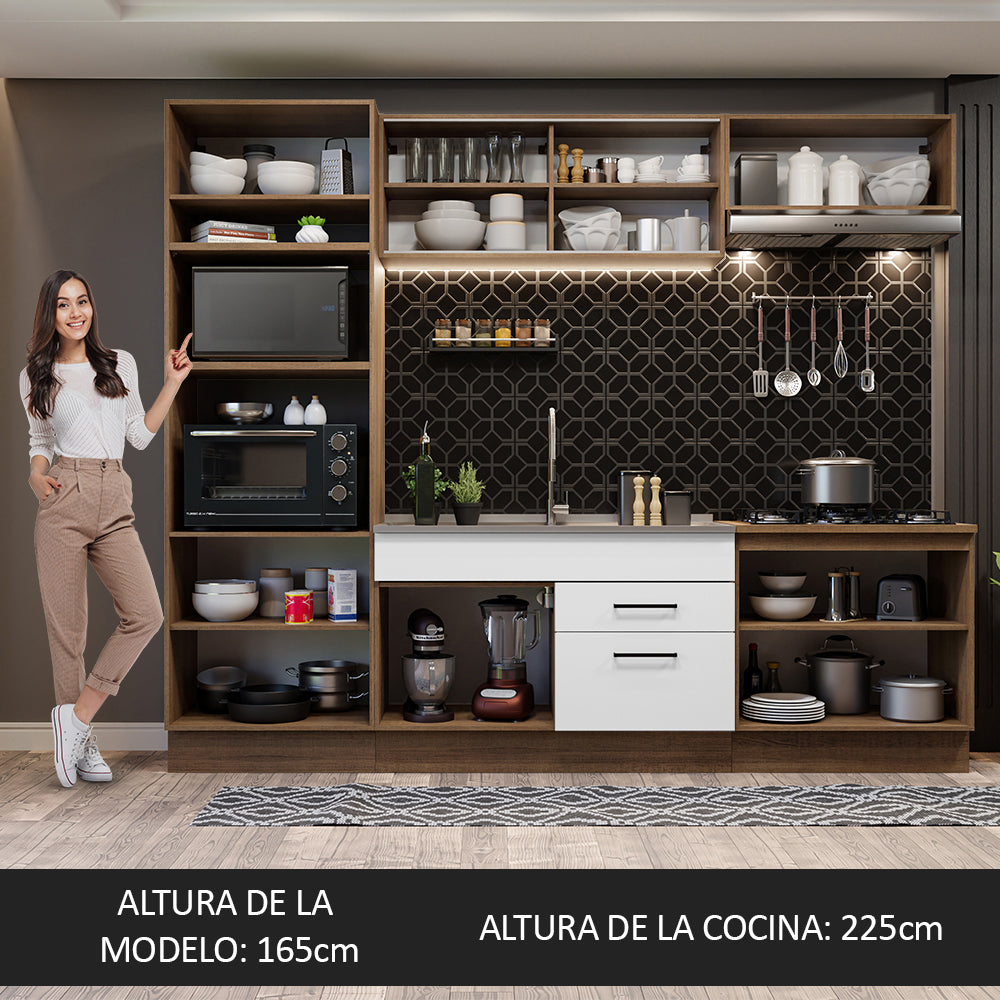 Combo completo de Cocina 270 cm 9 Puertas 2 Cajones Sin Mesada Marrón/Blanco Agata Madesa