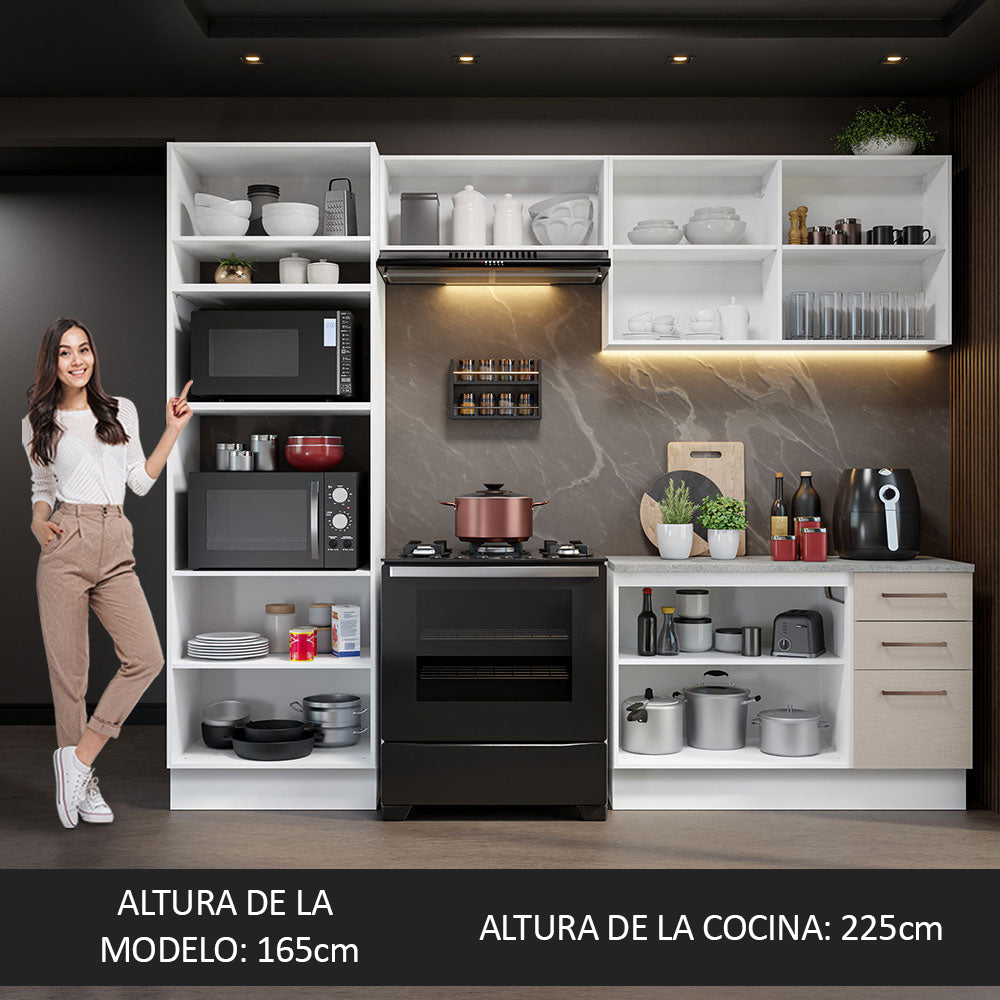 Combo completo de Cocina 270 cm 8 Puertas 3 Cajones Sin Mesada Blanco/Crema Agata Madesa 07