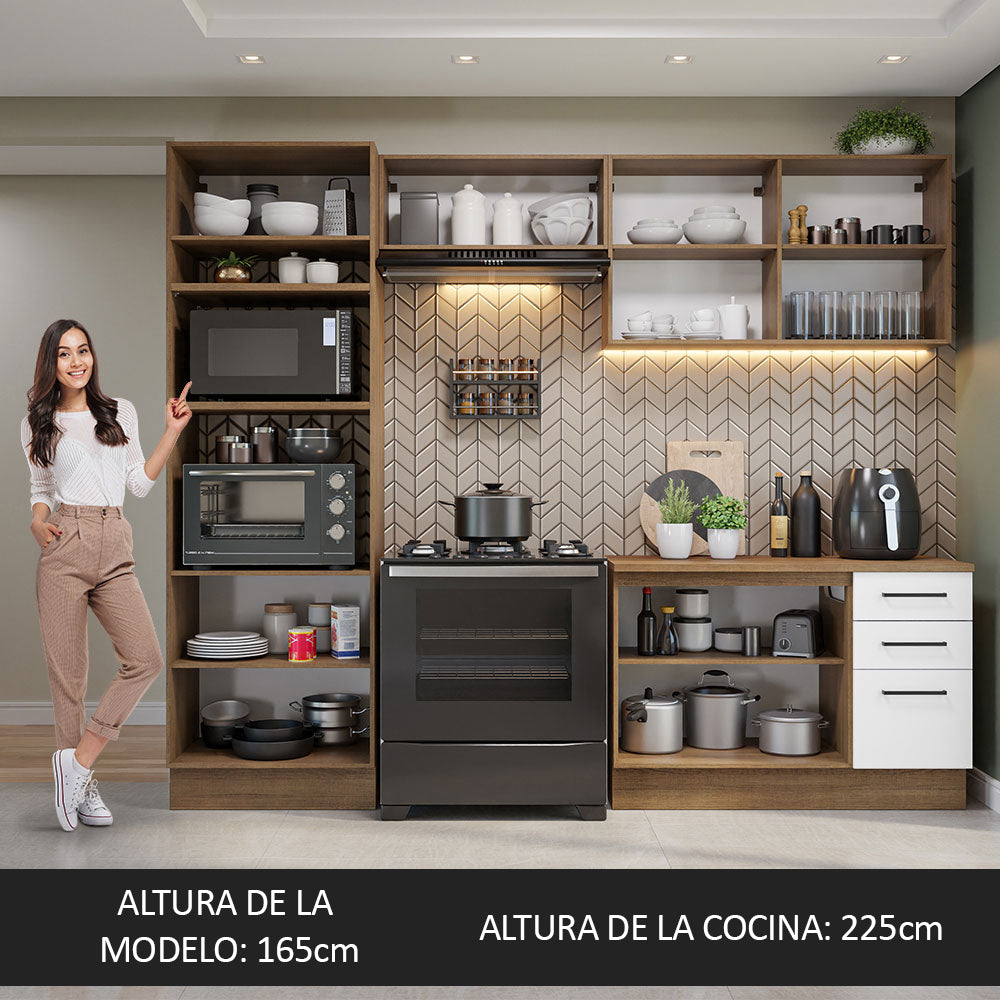 Combo completo de Cocina 270 cm 8 Puertas 3 Cajones Sin Mesada Marrón/Blanco Agata Madesa 07