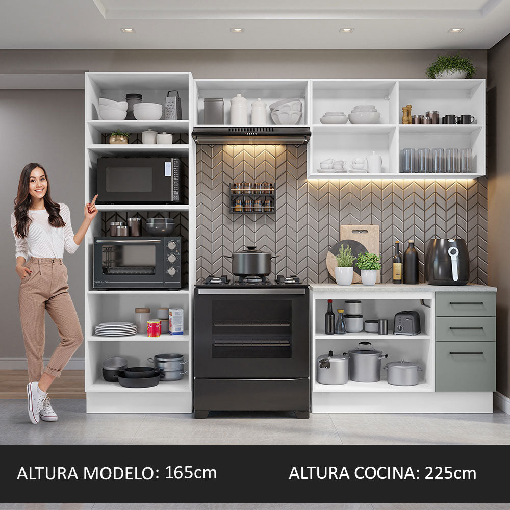 Combo completo de Cocina 270 cm 8 Puertas 3 Cajones Sin Mesada Blanco/Gris Agata Madesa 07
